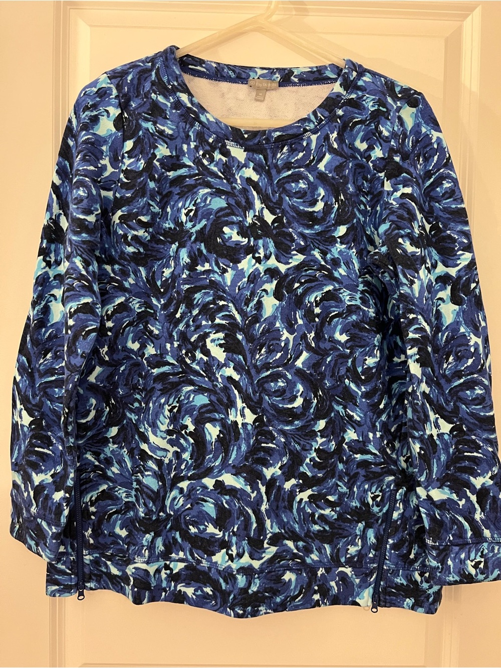 Talbots Blue Floral Print Women's Cozy Pullover Sweatshirt-Type Top - Like New